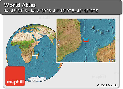 Satellite Location Map of the Area around 14° 26' 6" S, 41° 43' 30" E