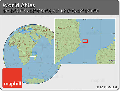 Savanna Style Location Map of the Area around 14° 26' 6" S, 41° 43' 30" E