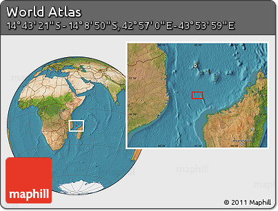 Satellite Location Map of the Area around 14° 26' 6" S, 43° 25' 29" E