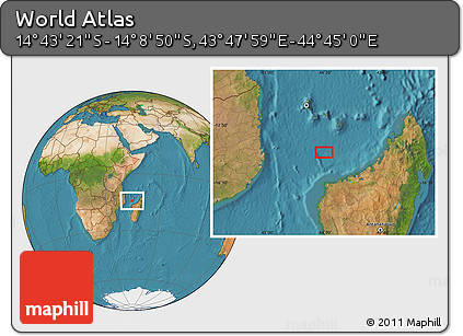 Satellite Location Map of the Area around 14° 26' 6" S, 44° 16' 29" E