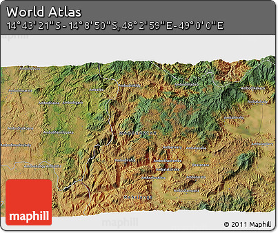 Satellite 3D Map of the Area around 14° 26' 6" S, 48° 31' 29" E
