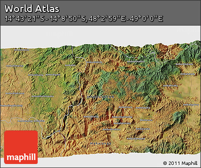 Satellite 3D Map of the Area around 14° 26' 6" S, 48° 31' 29" E