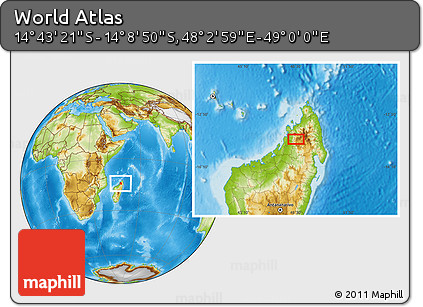 Physical Location Map of the Area around 14° 26' 6" S, 48° 31' 29" E