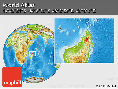 Physical Location Map of the Area around 14° 26' 6" S, 48° 31' 29" E