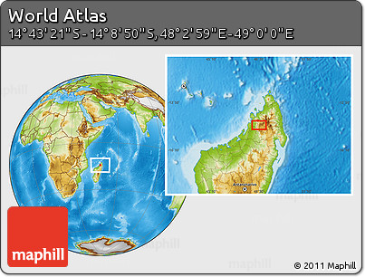 Physical Location Map of the Area around 14° 26' 6" S, 48° 31' 29" E