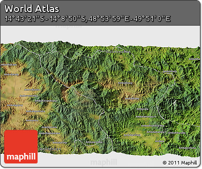 Satellite 3D Map of the Area around 14° 26' 6" S, 49° 22' 30" E