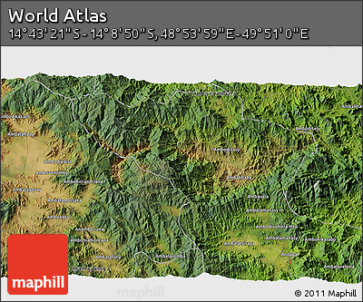 Satellite 3D Map of the Area around 14° 26' 6" S, 49° 22' 30" E