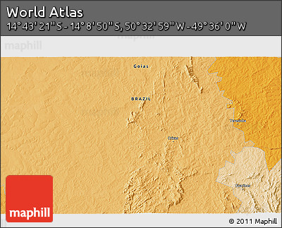 Political 3D Map of the Area around 14° 26' 6" S, 50° 4' 30" W