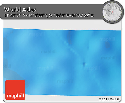 Physical 3D Map of the Area around 14° 26' 6" S, 51° 4' 30" E
