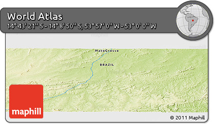 Physical Panoramic Map of the Area around 14° 26' 6" S, 53° 28' 30" W
