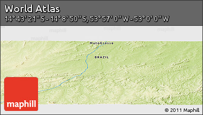 Physical Panoramic Map of the Area around 14° 26' 6" S, 53° 28' 30" W