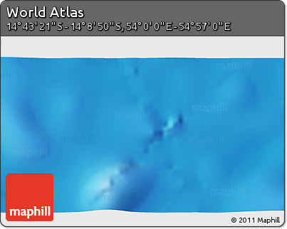 Physical 3D Map of the Area around 14° 26' 6" S, 54° 28' 30" E