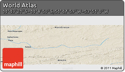 Shaded Relief Panoramic Map of the Area around 14° 26' 6" S, 54° 19' 30" W