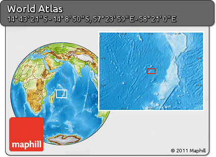 Physical Location Map of the Area around 14° 26' 6" S, 57° 52' 30" E