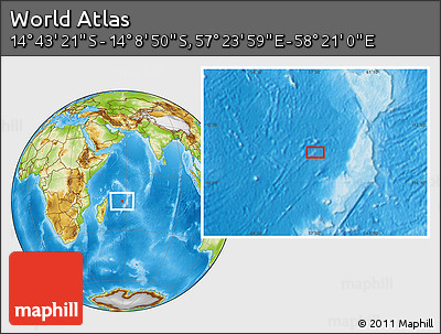 Physical Location Map of the Area around 14° 26' 6" S, 57° 52' 30" E
