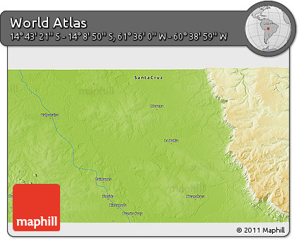 Physical 3D Map of the Area around 14° 26' 6" S, 61° 7' 30" W