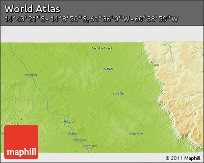 Physical 3D Map of the Area around 14° 26' 6" S, 61° 7' 30" W