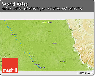 Physical 3D Map of the Area around 14° 26' 6" S, 61° 7' 30" W