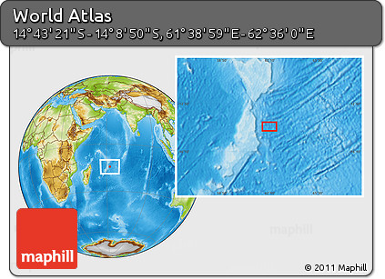 Physical Location Map of the Area around 14° 26' 6" S, 62° 7' 30" E