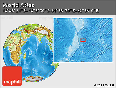 Physical Location Map of the Area around 14° 26' 6" S, 62° 7' 30" E