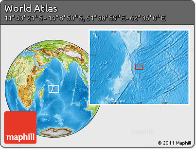 Physical Location Map of the Area around 14° 26' 6" S, 62° 7' 30" E