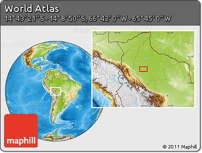 Physical Location Map of the Area around 14° 26' 6" S, 66° 13' 29" W