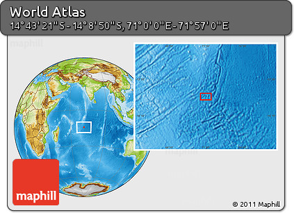 Physical Location Map of the Area around 14° 26' 6" S, 71° 28' 29" E
