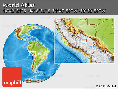 Physical Location Map of the Area around 14° 26' 6" S, 71° 19' 29" W