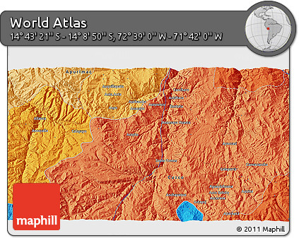 Political 3D Map of the Area around 14° 26' 6" S, 72° 10' 30" W