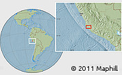 Savanna Style Location Map of the area around 14° 26' 6" S, 75° 34' 29" W, hill shading