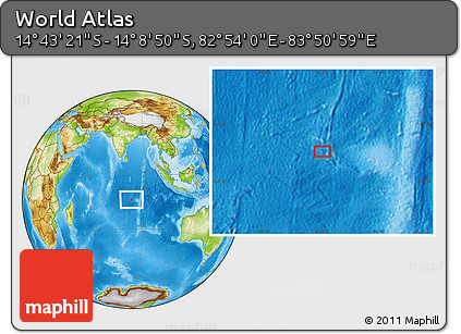 Physical Location Map of the Area around 14° 26' 6" S, 83° 22' 30" E