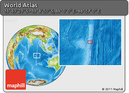 Physical Location Map of the Area around 14° 26' 6" S, 88° 28' 29" E