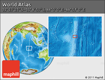 Physical Location Map of the Area around 14° 26' 6" S, 88° 28' 29" E