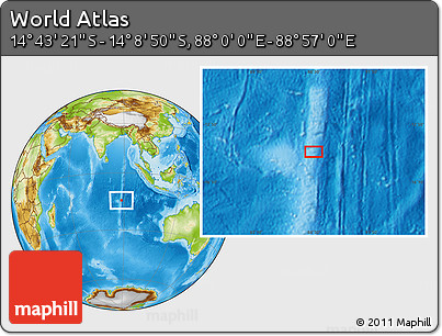 Physical Location Map of the Area around 14° 26' 6" S, 88° 28' 29" E