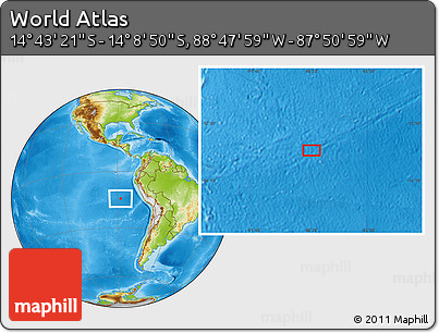 Physical Location Map of the Area around 14° 26' 6" S, 88° 19' 29" W