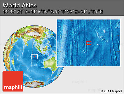 Physical Location Map of the Area around 14° 26' 6" S, 93° 34' 29" E