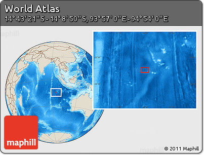 Shaded Relief Location Map of the Area around 14° 26' 6" S, 94° 25' 30" E