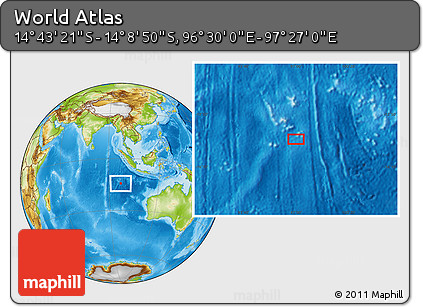 Physical Location Map of the Area around 14° 26' 6" S, 96° 58' 29" E