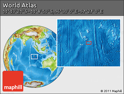 Physical Location Map of the Area around 14° 26' 6" S, 96° 58' 29" E