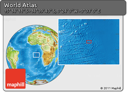 Physical Location Map of the Area around 14° 56' 57" S, 0° 4' 30" E