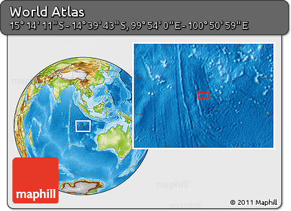 Physical Location Map of the Area around 14° 56' 57" S, 100° 22' 30" E