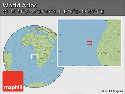 Savanna Style Location Map of the Area around 14° 56' 57" S, 10° 16' 30" E