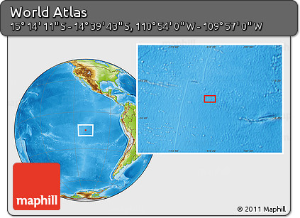 Physical Location Map of the Area around 14° 56' 57" S, 110° 25' 30" W