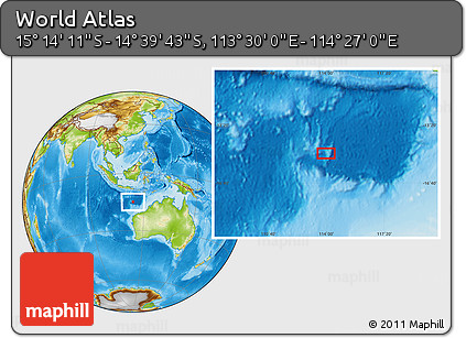 Physical Location Map of the Area around 14° 56' 57" S, 113° 58' 29" E
