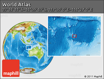 Physical Location Map of the Area around 14° 56' 57" S, 113° 58' 29" E