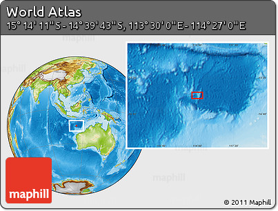 Physical Location Map of the Area around 14° 56' 57" S, 113° 58' 29" E
