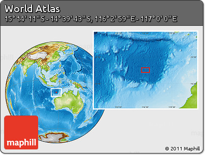 Physical Location Map of the Area around 14° 56' 57" S, 116° 31' 30" E
