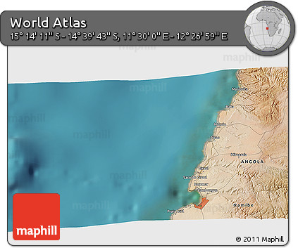 Satellite 3D Map of the Area around 14° 56' 57" S, 11° 58' 29" E
