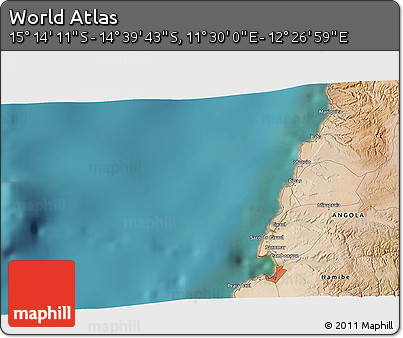 Satellite 3D Map of the Area around 14° 56' 57" S, 11° 58' 29" E