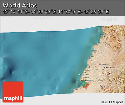 Satellite 3D Map of the Area around 14° 56' 57" S, 11° 58' 29" E